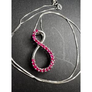 Vintage Ruby Infinity Pendant Necklace Sterling Silver 18” Chain